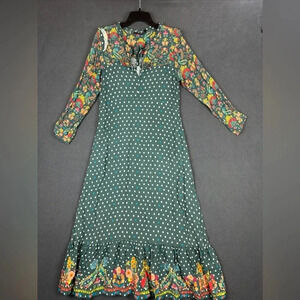 Emily Lovelock Green Dress Polka Dots & Hearts & Paisley/ Floral Sleev…